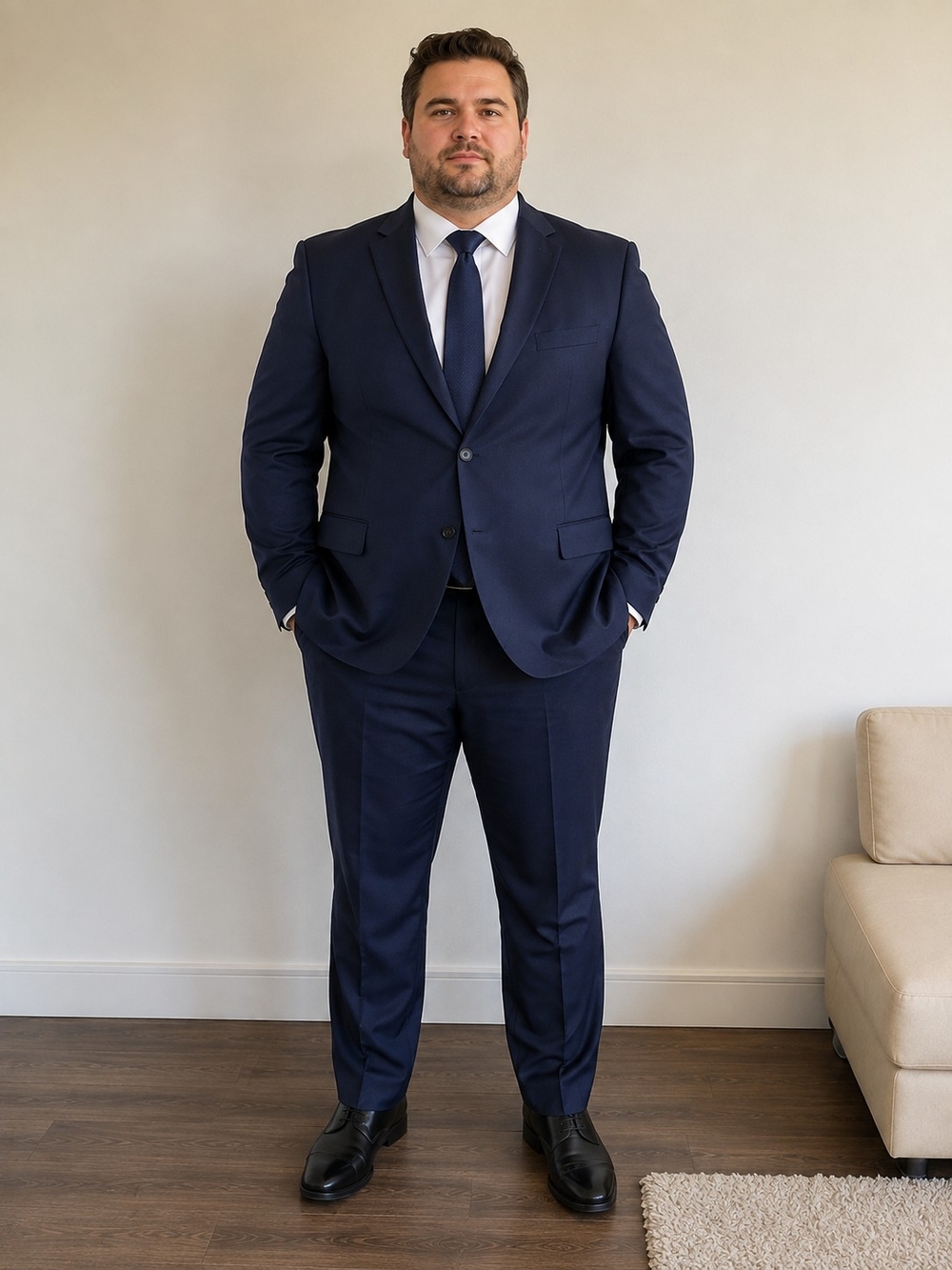 DKNY Men’s 100% Wool Natural Stretch 2-Piece Navy Suit 48R Pants 42W x 32L
